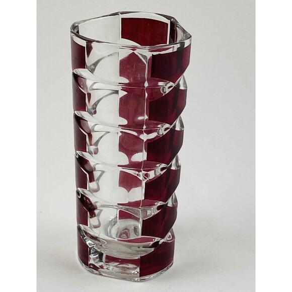 Vtg MCM Triangle Art Glass Vase Windsor Rubis Cranberry Faceted JG Durand France - Picture 6 of 9